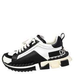 Pre Owned Dolce & Gabbana White/ Black Suede And Leather Super King Low Top Sneakers Size 42