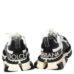 Pre Owned Dolce & Gabbana White/ Black Suede And Leather Super King Low Top Sneakers Size 42