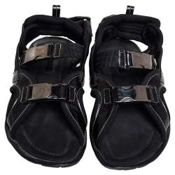 Pre Owned Dolce & Gabbana Black Patent Leather and Fabric Velcro Strap Sandals Size 41