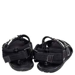 Pre Owned Dolce & Gabbana Black Patent Leather and Fabric Velcro Strap Sandals Size 41