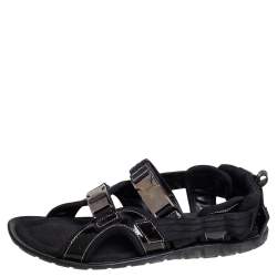Pre Owned Dolce & Gabbana Black Patent Leather and Fabric Velcro Strap Sandals Size 41