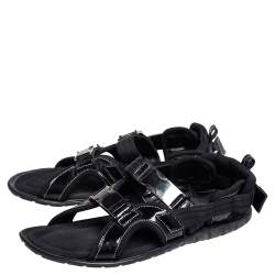 Pre Owned Dolce & Gabbana Black Patent Leather and Fabric Velcro Strap Sandals Size 41