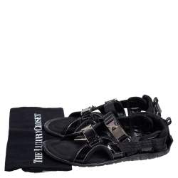 Pre Owned Dolce & Gabbana Black Patent Leather and Fabric Velcro Strap Sandals Size 41