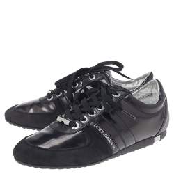 Pre Owned حذاء رياضي دولتشي أند غابانا منخفض من أعلى جلد وجلد لامع وسويدي أسود مقاس 40