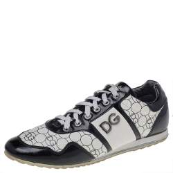 Pre Owned Dolce & Gabbana Black/White Patent And Leather Low Top Sneakers Size 43