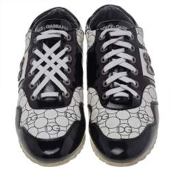 Pre Owned حذاء رياضي دولتشي أند غابانا جلد وجلد لامع أبيض/أسود عنق منخفض مقاس 43