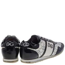 Pre Owned حذاء رياضي دولتشي أند غابانا جلد وجلد لامع أبيض/أسود عنق منخفض مقاس 43