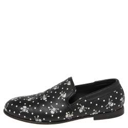 Pre Owned حذاء لوفرز دولتشي أند غابانا جلد أسود مطبوع جمجمة وعظام متعاكسة مقاس 41