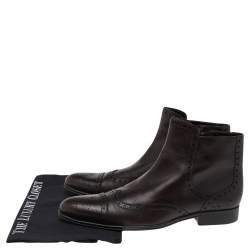 Dolce & Gabbana Dark Brown Brogue Leather Ankle Boots Size 41