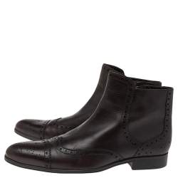Dolce & Gabbana Dark Brown Brogue Leather Ankle Boots Size 41