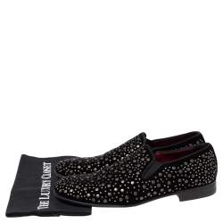Pre Owned Dolce & Gabbana Black Velvet Crystal Studded Loafers Size 42