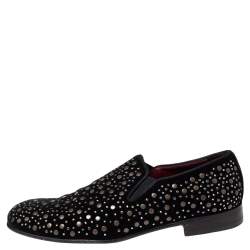 Pre Owned Dolce & Gabbana Black Velvet Crystal Studded Loafers Size 42