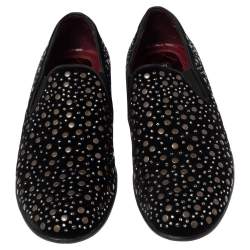 Pre Owned Dolce & Gabbana Black Velvet Crystal Studded Loafers Size 42