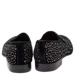 Pre Owned Dolce & Gabbana Black Velvet Crystal Studded Loafers Size 42