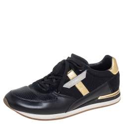 مملوكة مسبقًا حذاء رياضي دولتشي آند غابانا شبك وجلد أسود / ذهبي بعنق منخفض مقاس 45