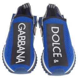 مملوكة مسبقًا Dolce & Gabbana Blue Knit Fabric Sorrento Slip On Sneakers Size 40
