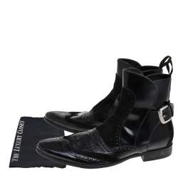 Dolce & Gabbana Black Alligator Embossed Leather, Leather And Suede Ankle Boots Size 43