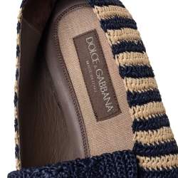 Pre Owned Dolce & Gabbana Blue-Beige Woven Fabric And Leather Smoking Slippers Size 41