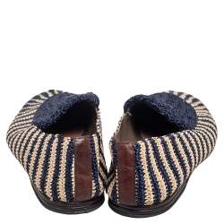 Pre Owned Dolce & Gabbana Blue-Beige Woven Fabric And Leather Smoking Slippers Size 41