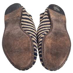 Pre Owned Dolce & Gabbana Blue-Beige Woven Fabric And Leather Smoking Slippers Size 41