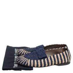 Pre Owned Dolce & Gabbana Blue-Beige Woven Fabric And Leather Smoking Slippers Size 41