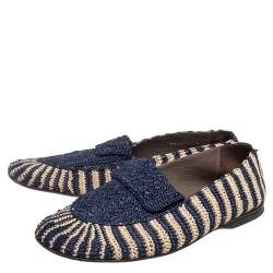Pre Owned Dolce & Gabbana Blue-Beige Woven Fabric And Leather Smoking Slippers Size 41