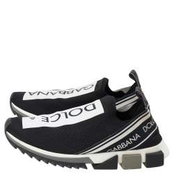 Pre Owned Dolce & Gabbana Black/White Knit Fabric Sorrento Slip On Sneakers Size 44