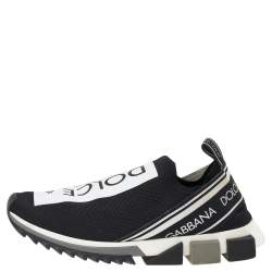 Pre Owned Dolce & Gabbana Black/White Knit Fabric Sorrento Slip On Sneakers Size 44