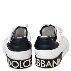 Pre Owned Dolce & Gabbana White Leather Portofino Lace-Up Sneakers Size 45