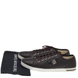 Pre Owned Dolce & Gabbana Dark Brown Leather Lace Up Low Top Sneakers Size 44