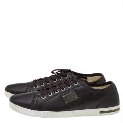 Pre Owned Dolce & Gabbana Dark Brown Leather Lace Up Low Top Sneakers Size 44