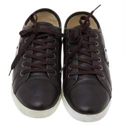 Pre Owned Dolce & Gabbana Dark Brown Leather Lace Up Low Top Sneakers Size 44