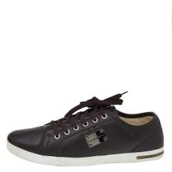 Pre Owned Dolce & Gabbana Dark Brown Leather Lace Up Low Top Sneakers Size 44