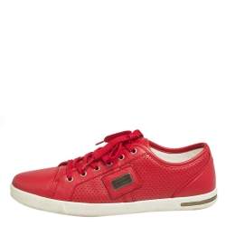 Pre Owned Dolce & Gabbana Red Leather Low Top Sneakers Size 42