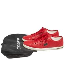 Pre Owned Dolce & Gabbana Red Leather Low Top Sneakers Size 42