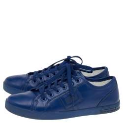 Dolce & Gabbana Blue Leather Logo Plaque Low Top Sneakers Size 39