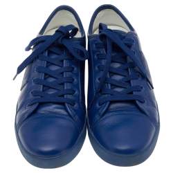 Dolce & Gabbana Blue Leather Logo Plaque Low Top Sneakers Size 39