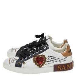 مملوكة مسبقًا  حذاء رياضي دولتشي أند غابانا برباط مرصع رقعة قلب جلد أبيض مقاس 44