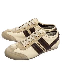 Pre Owned Dolce & Gabbana Beige/Brown Leather and Suede Low Top Sneakers Size 42