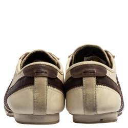 Pre Owned Dolce & Gabbana Beige/Brown Leather and Suede Low Top Sneakers Size 42