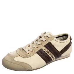 Pre Owned Dolce & Gabbana Beige/Brown Leather and Suede Low Top Sneakers Size 42