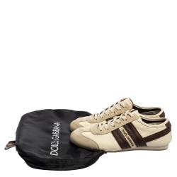 Pre Owned Dolce & Gabbana Beige/Brown Leather and Suede Low Top Sneakers Size 42