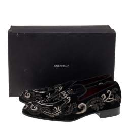 Pre Owned حذاء لوفرز دولتشي أند غابانا سليب أون قطيفة مطرز أسود مقاس 41