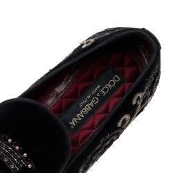 Pre Owned حذاء لوفرز دولتشي أند غابانا سليب أون قطيفة مطرز أسود مقاس 41