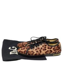 Pre Owned Dolce & Gabbana Brown Leopard Print Calf Hair Low Top Sneakers Size 41