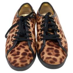 Pre Owned Dolce & Gabbana Brown Leopard Print Calf Hair Low Top Sneakers Size 41