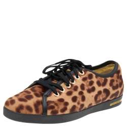 Pre Owned Dolce & Gabbana Brown Leopard Print Calf Hair Low Top Sneakers Size 41