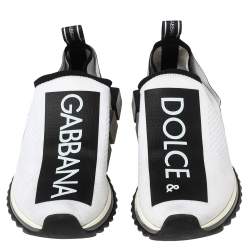 Pre Owned Dolce & Gabbana White/Black Stretch Fabric Logo Sorrento Slip On Sneakers Size 42
