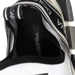 Pre Owned Dolce & Gabbana White/Black Stretch Fabric Logo Sorrento Slip On Sneakers Size 42