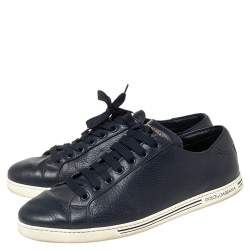 Pre Owned Dolce & Gabbana Navy Blue Leather Lace Up Sneakers Size 42